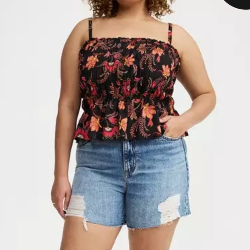 Torrid Black Orange Paisley Smocked Peplum Tank Top - Picture 3 of 7